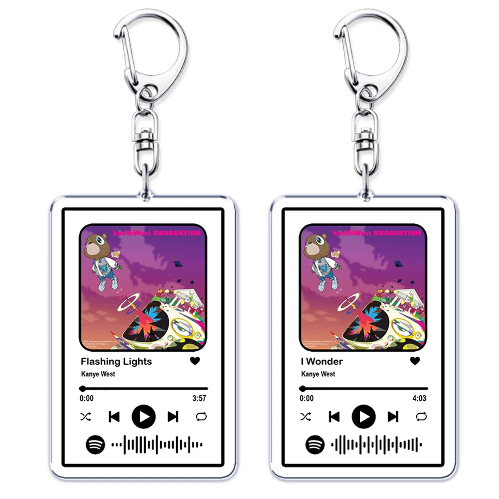 Kanye Rap Album Graduation Keychains Keyring for Accessories Bag Bear Music YE Pendant Key Chain Ring Jewelry West Fans Gifts
